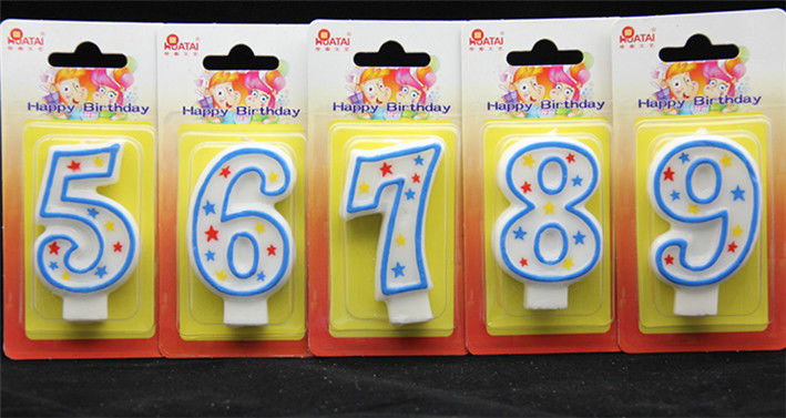 100%Hand painting Birthday Candle with blue line and 3 colors star printed